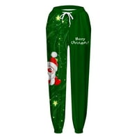 Haxmnou dame slabe dukseve božićne tiskene buketičke pantalone nacrtavajući struk duksere zelena l