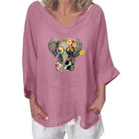 Ljetna bluza Ženska rukava V-izrez The Cotton Platneni ispisana majica Casual Labavi bluze Dame Top
