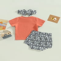 Lamuusaa Baby Girls Ljeto odijelo Postavlja s kratkim rukavima Pismo Ispis + Leopard Print PP kratke
