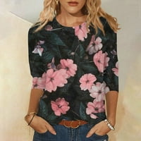 APEPAL ženska cvjetna bluza s prsnim rukavima na vrhu dame casual uredski radni posad vrat majica tamnozeleni xl