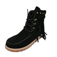 Čizme za gležnjeve za žene - čizme Tassel Tound Head Cipele Casual Boots plus ravne cipele crna 37