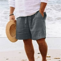 Muške pamučne i posteljine kratke hlače labavi fit izvlačenje elastičnog struka pet bodova pune boje