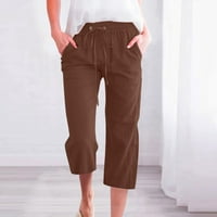 Posteljine Hlače Žene Modne Ležerne prilike Solicinske hlače Ravne široke noge pantalone sa džepom Široke