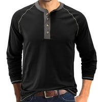 Crna majica Muškarci i jesen gumb Okrugli vrat Čvrsta boja Bluza Dugme Dugi rukavi TOP košulja