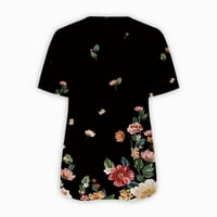 Penskaiy ženska modna labava udobnu udobnu V-izrezu Zip Ispis kratkih rukava vrhunska bluza ljetna svestrana majica s smeđim ljetnim ponudama