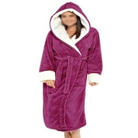 Prednjeg swwalk Loungewear Fuzzy plišani ogrtač za spavanje s kapuljačom Solid Color Sherpa haljine