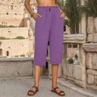 Žene visoko struk ravne pantalone za noge elastične struk obrezane hlače casual pantalone Poslovne casual