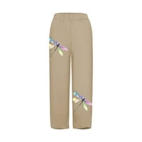 Ganfancp nove hlače Ženske gumbe elastične struk hlače ravno široke hlače za noge Štampanje duge pantalone