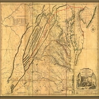 24 X36 Galerija poster, Karta Virdžinije Maryland New Jersey Sjeverna Karolina 1751
