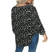 Grianlook Women Elegant V izrez Tunika Dugi rukavi Visoki niski hem dolje ured Leopard Print bluza Black