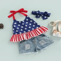 TODDLER Baby Girl 4. jula Outfits USA zastava zastava Print halter ruffle top + traper kratke hlače