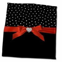 Polkadoti Valentine-crno-bijele točkice konfetirane crvene vrpce Dijamantna krpa za pranje za lice i