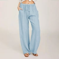 Hinvhai Plus size Ženske čvrste pamučne posteljine od pamučne mreže elastične šarke široke hlače na