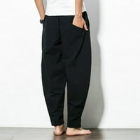 Teretne hlače za muškarce nacrtavanje čvrstih srednjih struka labave ležerne pantalone elastične strugove crna