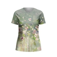 Tking modni ženski kratki rukav s kratkim rukavima V-izrez ljetni casual cvjetni vrhovi za žene zelene