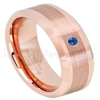 Ružičani pozlaćeni tungsten prsten - 0,07ct Solitaire Blue Sapphire Prsten - Personalizirani vjenčani prsten za volfram - po narudžbine rujanskog rođenja TN732BS