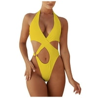 Wozhidaose Plus Size kupaći kostim za žene jedno kupalište za žene jednodijelni kupaći kupaći kupaći kostim sa gužvima za kontrolu trbuha Žene Jednoga kupaće žute s