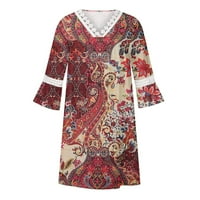 Summer Plus Veličina haljina za žene Boemska mini rukava s tiskanom od tiskane s kratkim dijekama s crvenim