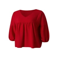 Gwiyeopda V-izrez majice dugih rukava za žene labave bluze TOCSY Tunic