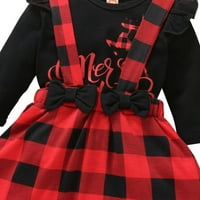 Lovebay Baby Girl Božićne odjeće Deca Pismo Ispiši ruffle dugi rukav rub + sukmenska suknja + luk za