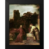 Rembrandt van Rijn, crni moderni uokvireni muzej umjetnički print naslovljen - Hrist i žena Samarije