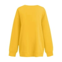 Duks za žene s dugim rukavima Crewneck vrhovi čvrsti povremeni pulover labave majice bluza žuta m