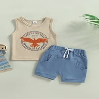 Baby Boys Ljetni outfit setovi bez rukava o vratnim pismu Eagle Print prsluk za print kratke hlače