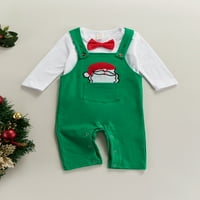 Novorođene novorođenčad Baby Božićne odijelo luk kravata dugi rukav rukav + suspender hlače Odjeća zelena 12 mjeseci