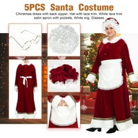 Ženska gospođa Claus kostim odrasli Santa haljina sa poklopcem poklopca bijele kose perike i žičane