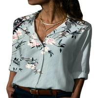 Paille Dame vrhovi majice rever na vratu Down bluza Elegantna poslovna tunika majica Plava A 4XL