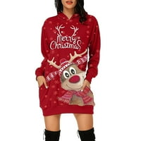 Ženska božićna ružna kapuljača, tinejdžerske djevojke slatka jelena grafička dukserica, casual casual crewneck dugih rukava tuničari