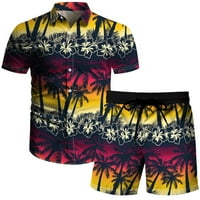 Muške kratke rukave Bluze na vrhu kratke hlače Modni 3D tiskani gumb Rever Majice Cardigan Hlače na plaži Outfits