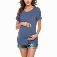 QXUTPO ženske materinske vrhove kratkih rukava bočni gumb posada CREW izrez na majicu za dojenje za