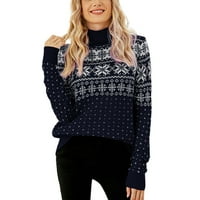 IOPQO džemperi za žene božićni džemper za žene s dugim rukavima na dugim rukavima CREW CAT CRET CREAT