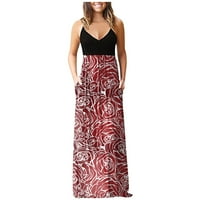 Ljetne haljine za žene Ženski džep bez rukava Ležerne prilike cvjetne tiskarske plaže Long Maxi Labava haljina