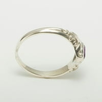 Sterling srebrni prirodni ametist Ženski prsten pasijansa - Veličina 8,75