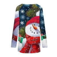 PBNBP božićne majice za žene Slatki remen Snowman Xmas Tree Print Plus Veličina CrewNeck Tunike dugih