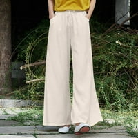 Ležerne pantalone za žene džep elastične prozračne pantalone labave pamučne i posteljine pantne ženske