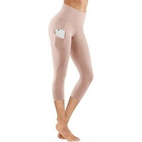 Yoga hlače plus veličina za žene ružičasti poliester ženski uski elastični brzi suhi čvrsti džep u boji Capris bešavne joge hlače