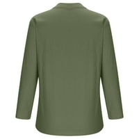 Lydiaunistar Žene vrhovi čišćenje Žene V-izrez dugih rukava labav gumb Pamuk i posteljina tunička košulja Ljetne košulje Armijska bluza Green l