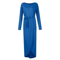 HHEI_K Ljetne haljine haljine za žensku zabavu elegantna okrugla vrata proreza ljetna dugih rukava modna