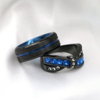 Podudarni prstenovi Par prsten crni pozlaćeni 1ct plavi cz Ženski venčani prsten set muški prsten