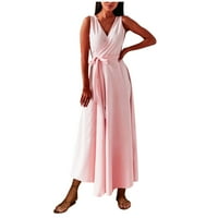 Ženske oblače V-izrez Maxi Casual Maxi SOLISNA Ljetna haljina bez rukava ružičasta L
