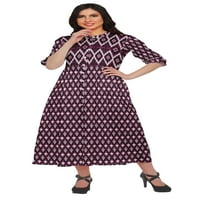 Moomaya tiskani kratki rukav dugi kurti a-line tunike haljine indijski vrh za žene