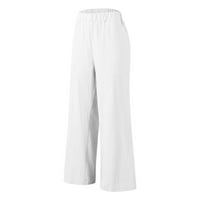 Aaimomet Flowy Hlače za žene Žene Ležerne prilike sa čvrstim visokim visokim širom širokoj noga ugodne pantalone udobne ženske ležerne hlače za ljeto, bijeli XL