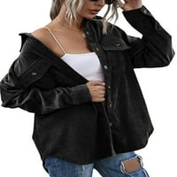 Ženska jakna za košulje za košulje, odrasli gumb-down Solid Boja dugih rukava s dugim rukavima s džepovima