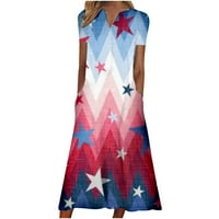 Odeerbi 4. juli Patriotsko ljeto Midi haljina za žene Dan nezavisnosti Ispisano labava haljina V-izrez kratki rukav Ležerne haljine svijetloplava