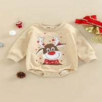 Canrulo novorođenčad novorođenče dječake Božićni romper crtani Elk Print Dugi rukav Kombinita Jesen Ležerna odjeća Khaki 18- mjeseci