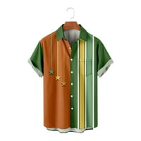 Dječaci i muškarci majice Havajske majice za muške majice, smeđi-zeleni strip uzorak uzorak kratkih rukava Regularni fit gumb Essentials Muška košulja za tiskane majice, za nesposobnost, odrasli-8xl