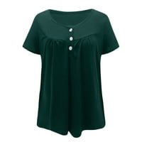 Bazyrey Womens V-izrez na vrhu Ženska kratka rukava od pune bluze labave tuničke majice zeleno m